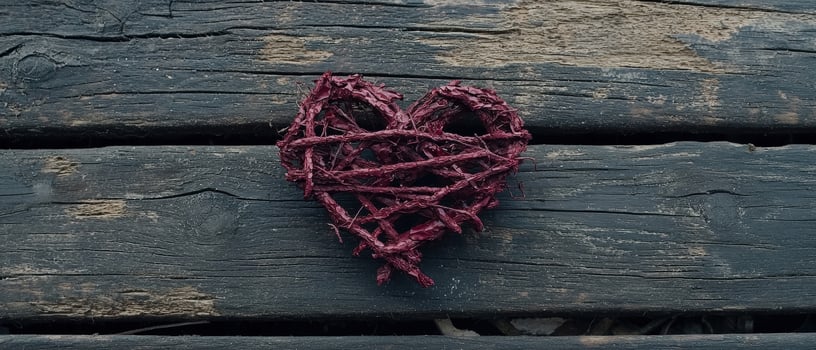 Dark red heart decoration on rustic wooden background photo