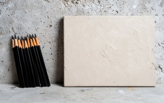 Blank beige canvas and black pencils on a concrete background photo