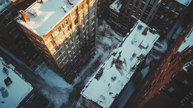 Sunlight Melting Snow on Buildings photo