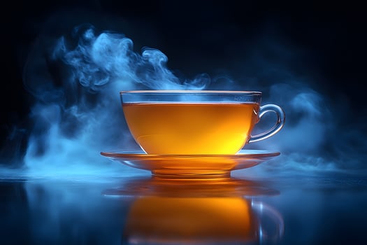 Soothing Herbal Tea with Steam on Glass Surface for Relaxation and Wellness photo