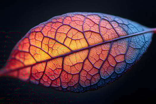 Vibrant Autumn Leaf in Close-Up Macro Highlighting Intricate Veins photo