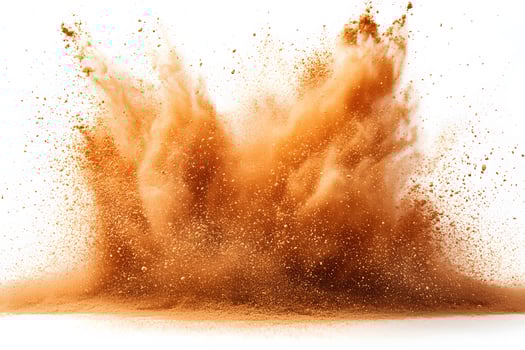 Dynamic Explosion of Brown Powder on White Background for Creative Design photo