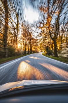 Sunset Drive Through Autumnal Forest Road photo
