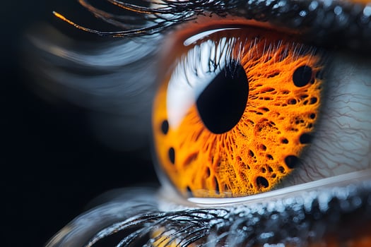 Close-Up of Vivid Orange Human Eye with Intricate Details for Medical and Artistic Use photo