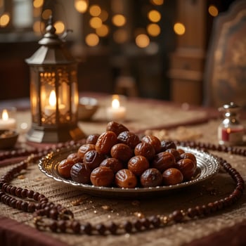 dates on a plate in front of a candle photo