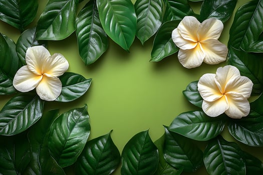 Tropical Floral Arrangement with Green Leaves and Yellow Flowers for Nature Designs photo