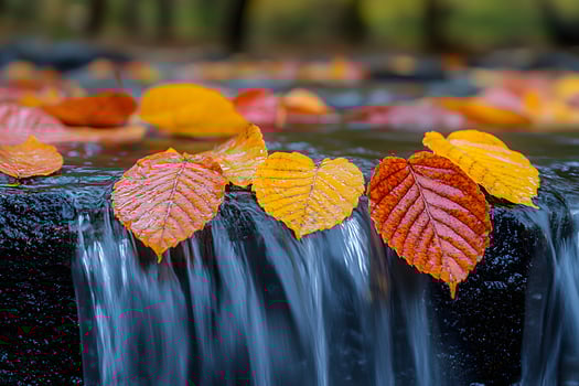 Autumn Foliage on Waterfall Vibrant Fall Leaves in Motion for Seasonal Posters photo
