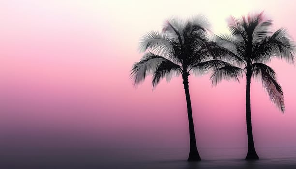 Two Palm Trees Silhouette at Pink Sunset photo