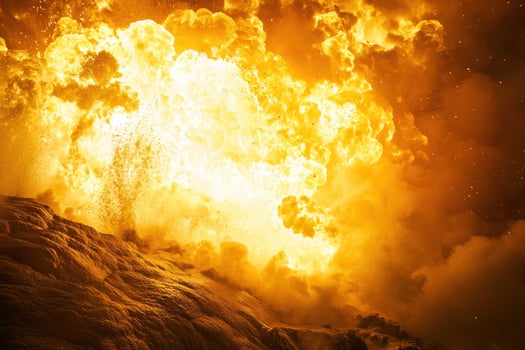 Spectacular volcanic eruption with intense fire and smoke in fiery display photo