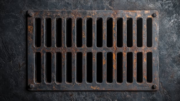 Rectangular metal grate with rust texture for industrial design backgrounds photo