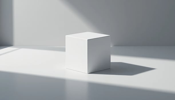 Minimalist White Cube Display Stand in Sunlit Room. Product Presentation Mockup photo