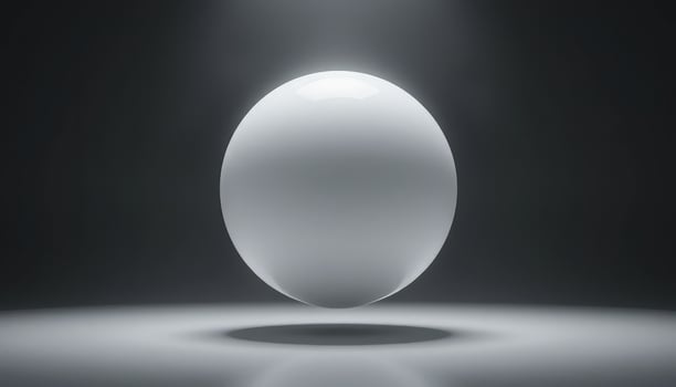 A Perfectly Illuminated White Sphere in a Dark Studio Setting. Minimalist 3D Render photo
