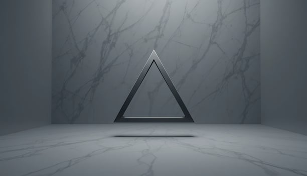 Floating Metal Triangle in a Minimalist Marble Room. A Study in Geometric Simplicity and Modern Design photo