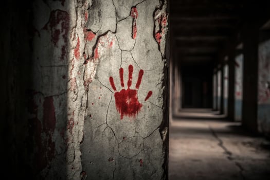 Haunting death scene abandoned building horror photography dark environment eerie perspective photo