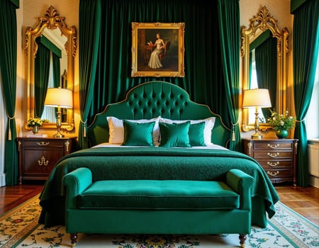 Luxurious Green Bedroom with Elegant Decor photo