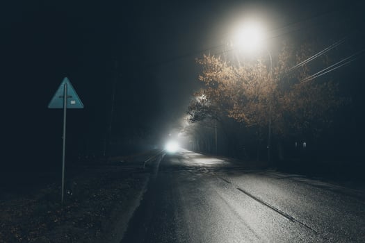 Foggy misty street at night. photo