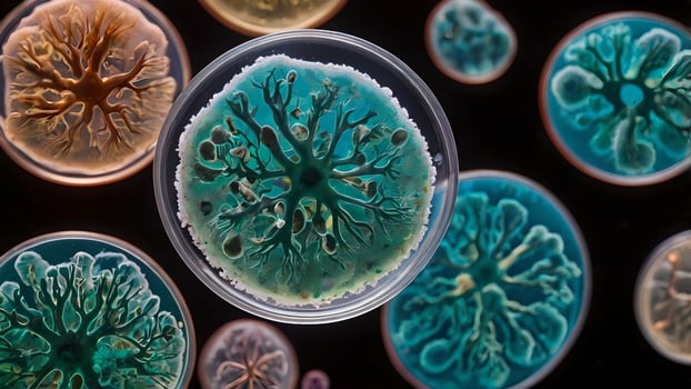 Microscopic Fungi Colonies in Petri Dishes photo