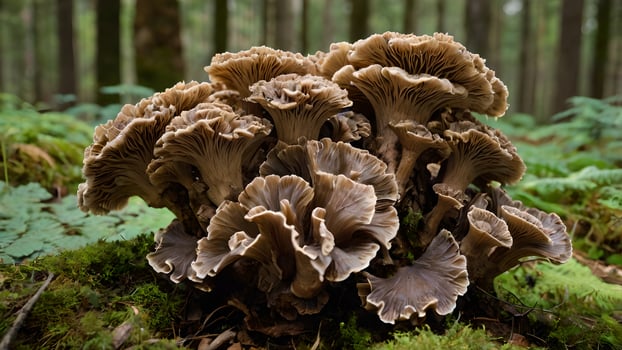 Majestic Hen of the Woods Mushrooms in Forest photo