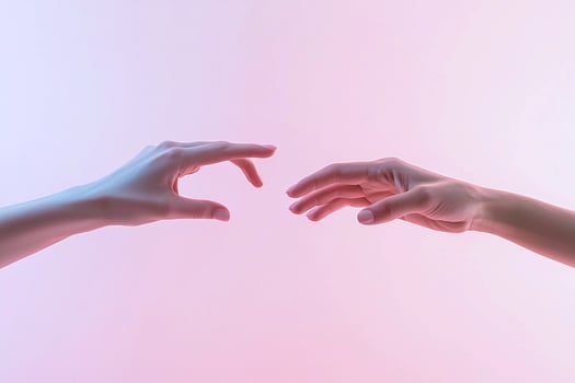 Hands reaching in slow motion, symbolizing longing and connection, abstract backdrop, dramatic light photo