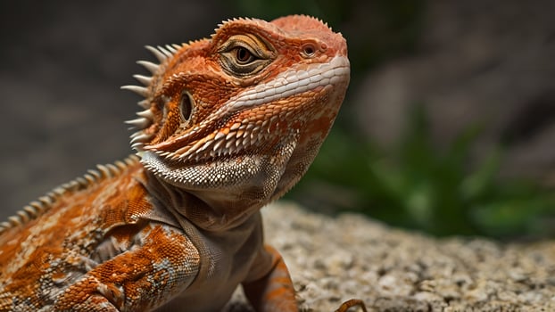 Close Up of a Red Bearded Dragon Lizard with Spiky Scales photo