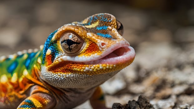 Vibrant Gecko With Open Mouth Shows Off Its Tongue photo