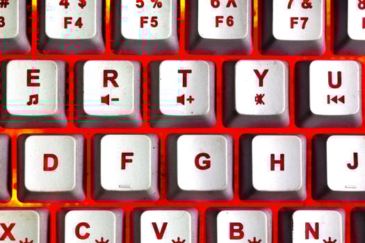 Bright red color rgb keyboard in close up and Macro photo