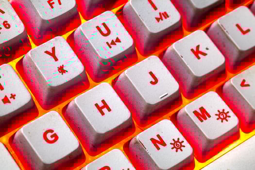 bright yellow red keyboard in macro photo