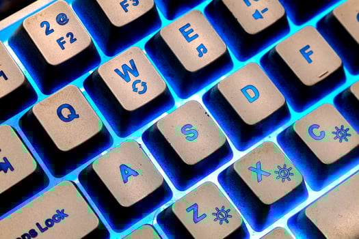 Bright green rgb Keyboard, WASD Button. photo
