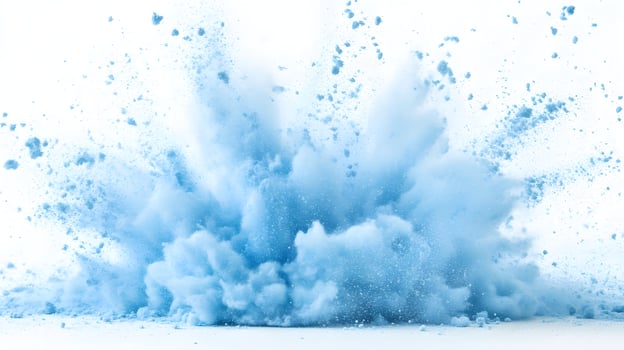 Blue powder explosion, white background, studio shot, advertising photo
