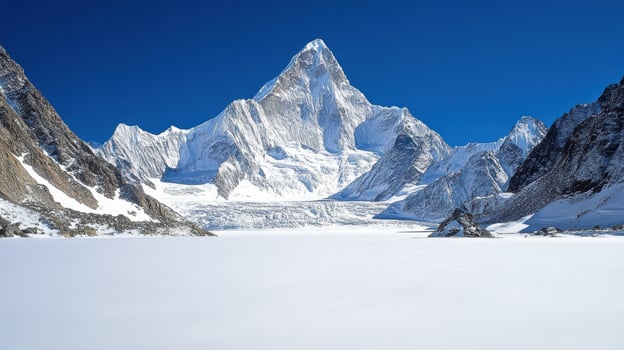 A large mountain with snow on top photo