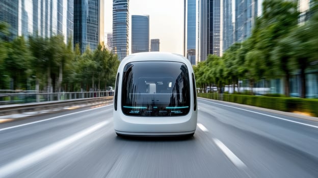 A self driving car driving down the road photo