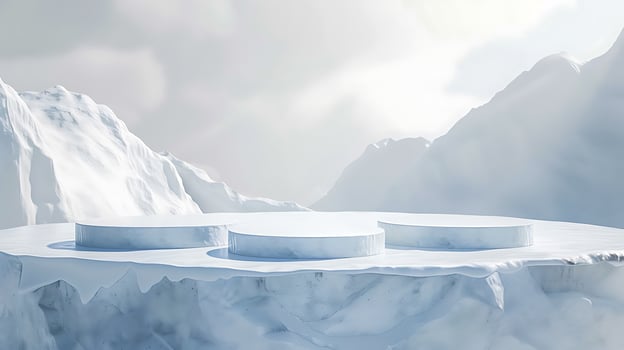 A large ice cube is sitting on top of a mountain photo