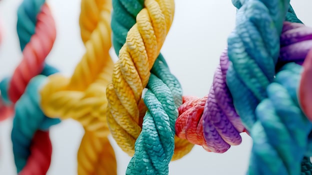 Colorful rope on a white background photo
