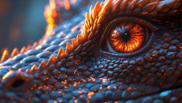 Fiery Dragon Eye Close up Mythical Creature Fantasy Reptilian Texture Intense Gaze. photo