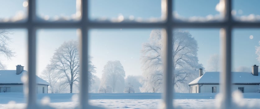 Winter wonderland viewed through a snow dusted window. photo