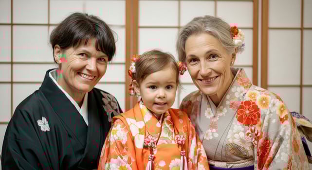 Multigenerational family in traditional japanese attire celebrating cultural heritage photo