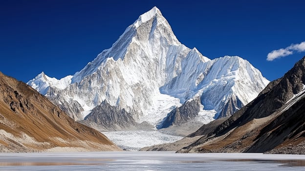 Majestic view of snow capped Himalayan peaks under clear blue sky photo