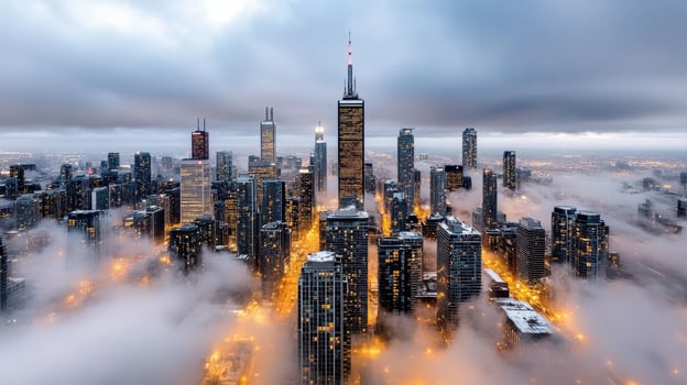 Chicago skyline in the clouds photo