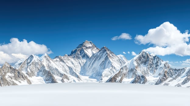 A mountain range with snow and clouds photo