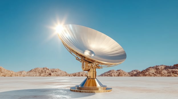 A satellite dish on top of a desert photo