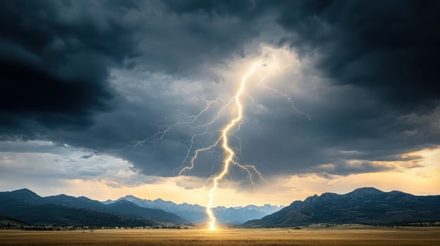Lightning bolt striking the mountains in the background photo