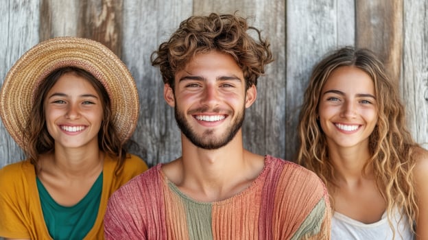Smiling young adults with natural hairstyles, enjoying sunny day photo