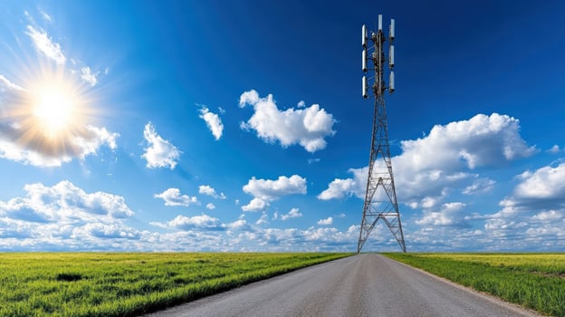 Cell phone tower on the road photo