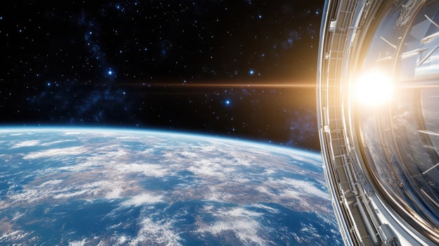 Space station with earth and sun in the background photo
