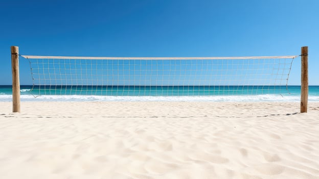 A volleyball net on a sandy beach photo