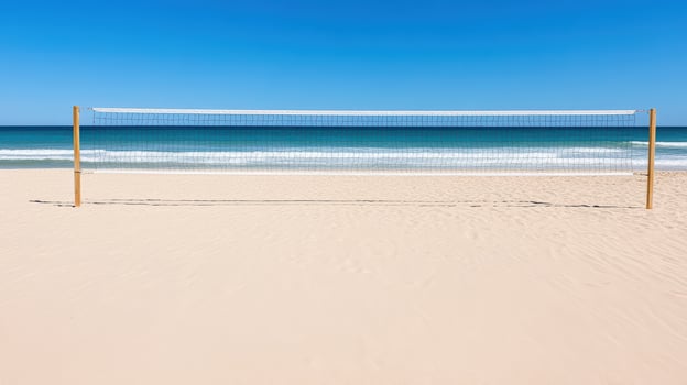 A volleyball net on the beach with the ocean in the background photo