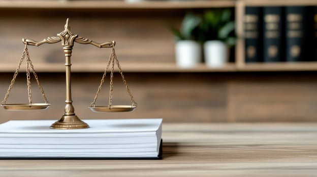 Lawyer's law book and scales of justice photo