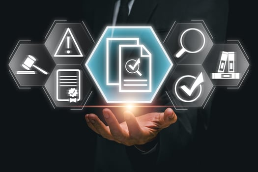 Digital Compliance Concept with Icons Representing Legal and Regulatory Standards in Business and Technology photo