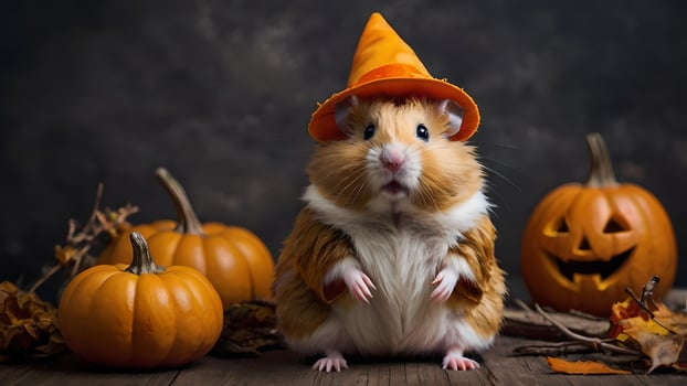 Adorable Hamster Dressed in Witch Hat for Halloween photo
