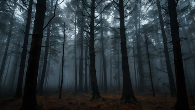 Spooky Dark Foggy Forest Landscape photo